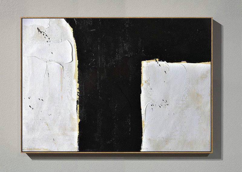 Big Art Canvas,Horizontal Palette Knife Minimal Canvas Art Painting Black White Beige - Hand Painted Aclylic Painting On Canvas